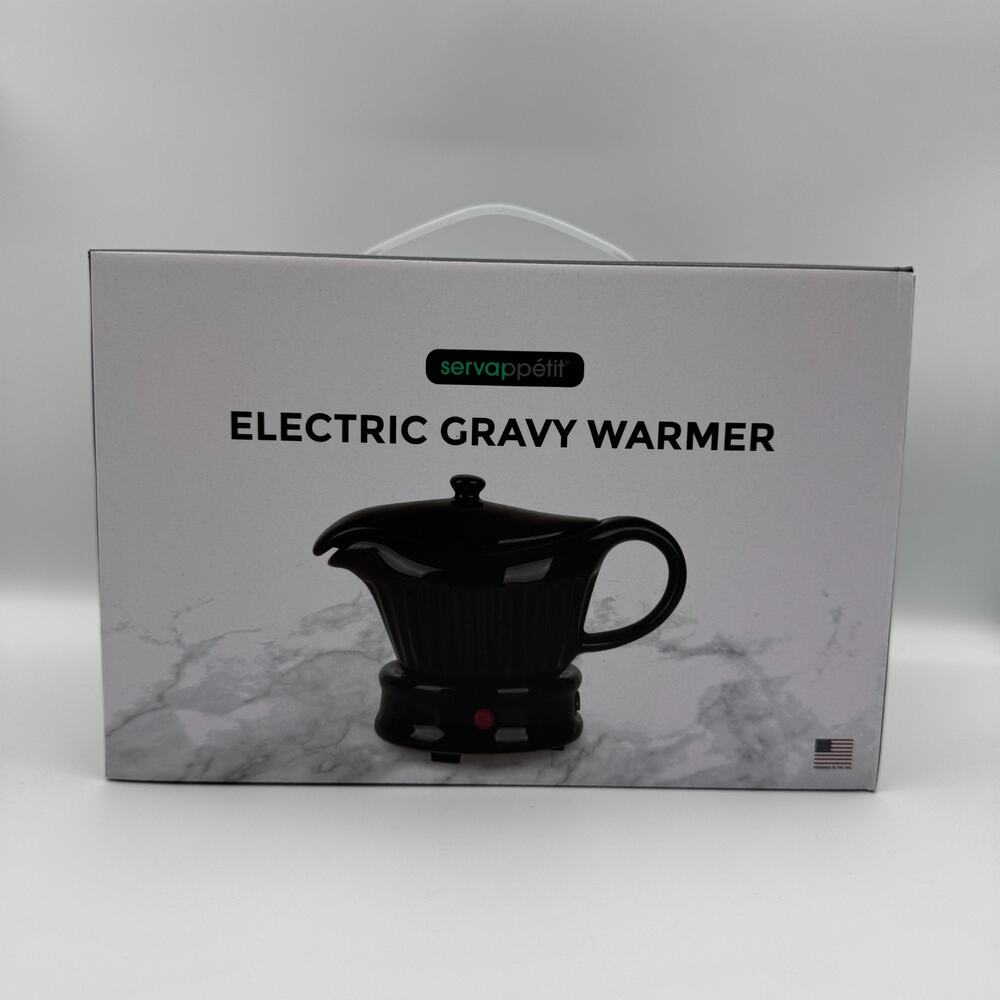 Servappetit Electric Ceramic Gravy Boat Warmer & Base Black 50 oz NIB